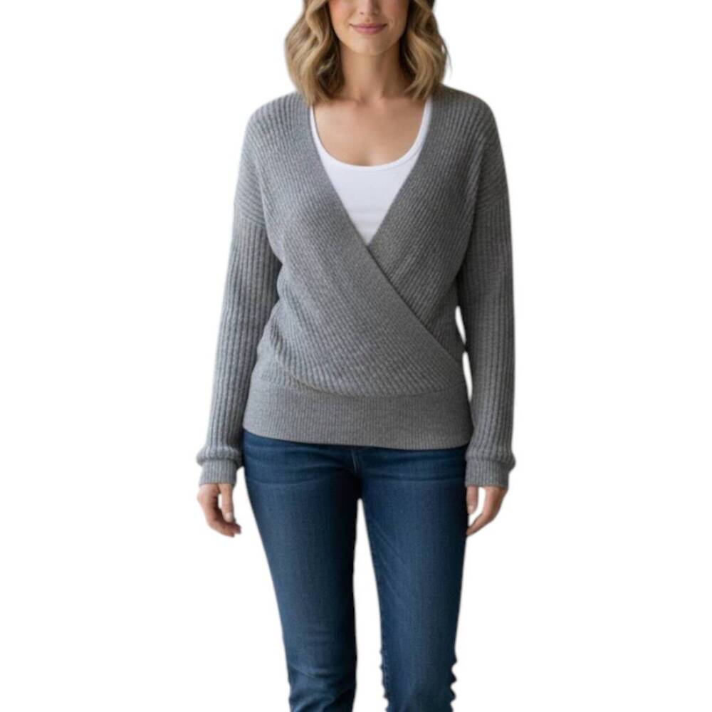 NEW ELAN cinch v-neck sweater in grey
